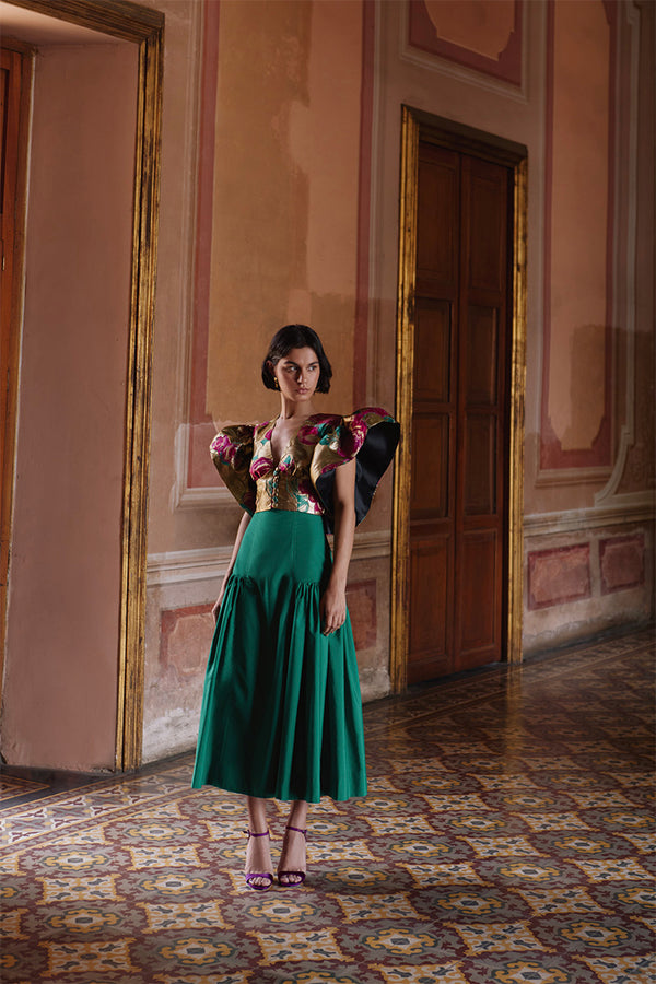 CARORA SKIRT LONG MIDI HIGH WAIST GREEN